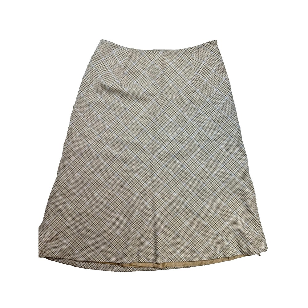 Vintage Wool Skirt Plaid Check Heritage Neutral Midi A-Line Academia Librarian 6
